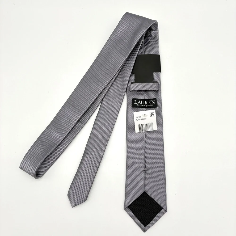 Ralph Lauren Grey Slim Necktie Modern Formal Textured Ribbed Business Wedding